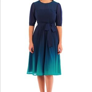 eShakti Navy blue and turquoise ombré dress